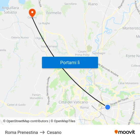 Roma Prenestina to Cesano map