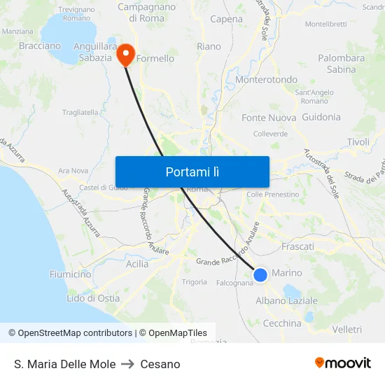 S. Maria Delle Mole to Cesano map