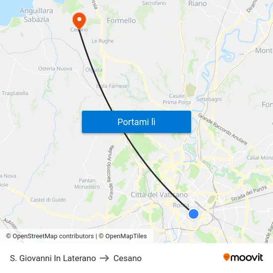 S. Giovanni In Laterano to Cesano map