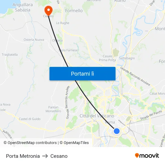 Porta Metronia to Cesano map