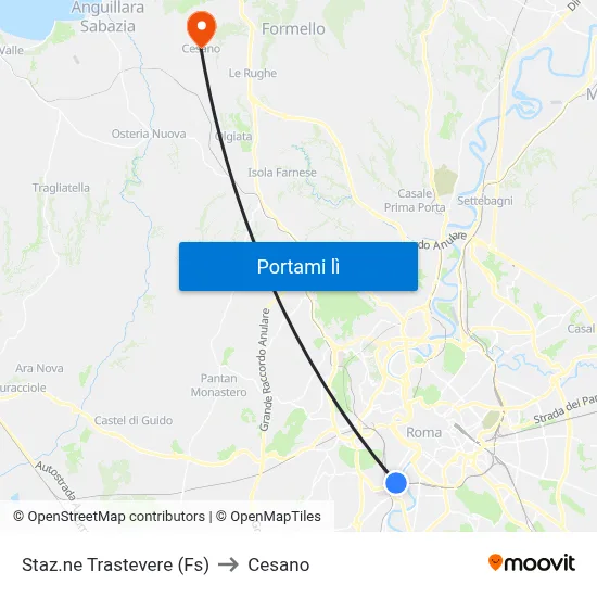 Staz.ne Trastevere (Fs) to Cesano map