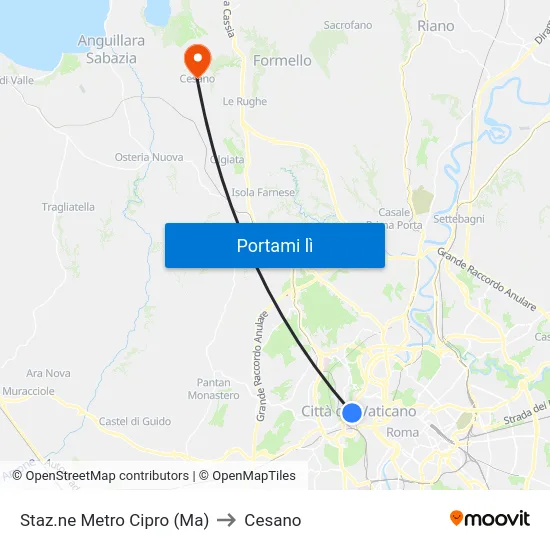 Staz.ne Metro Cipro (Ma) to Cesano map