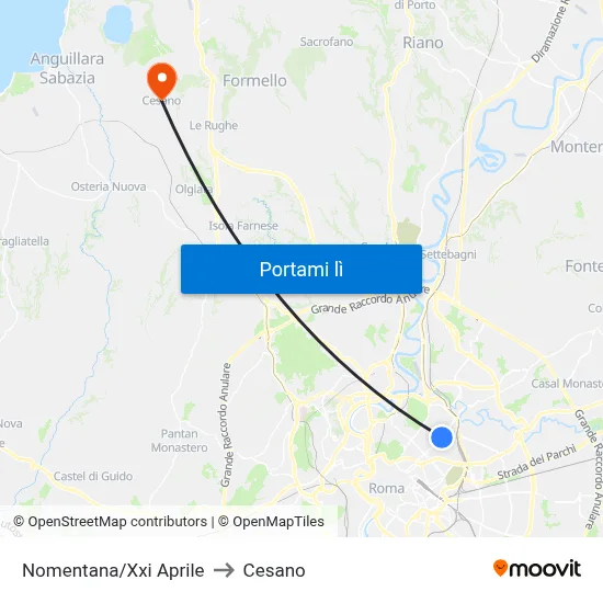 Nomentana/Xxi Aprile to Cesano map
