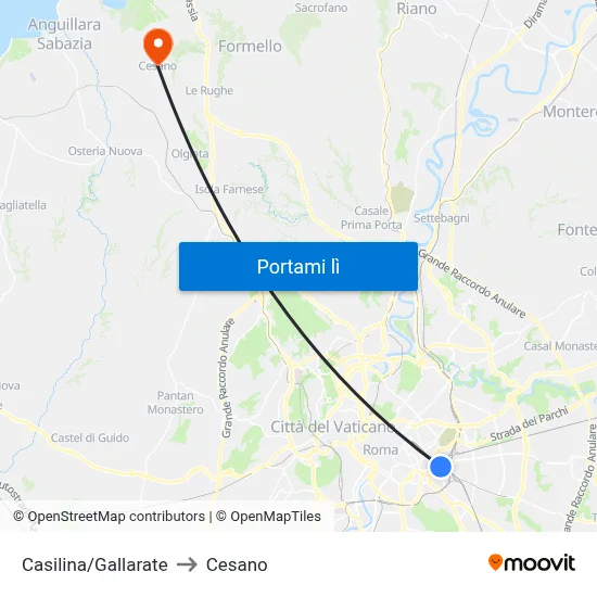 Casilina/Gallarate to Cesano map