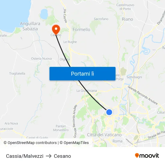Cassia/Malvezzi to Cesano map