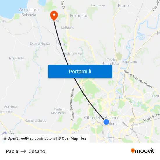 Paola to Cesano map