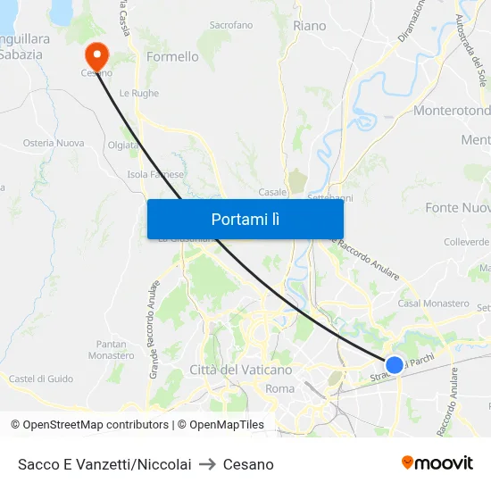 Sacco E Vanzetti/Niccolai to Cesano map
