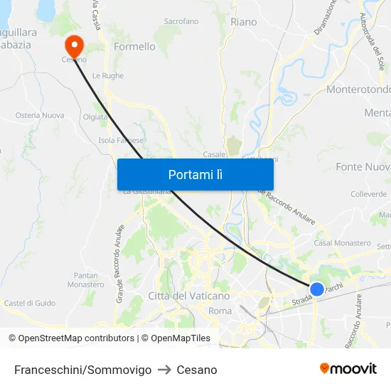 Franceschini/Sommovigo to Cesano map