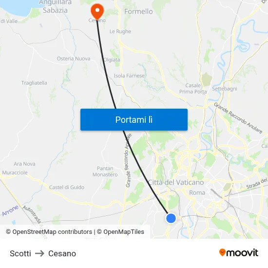 Scotti to Cesano map