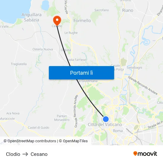 Clodio to Cesano map