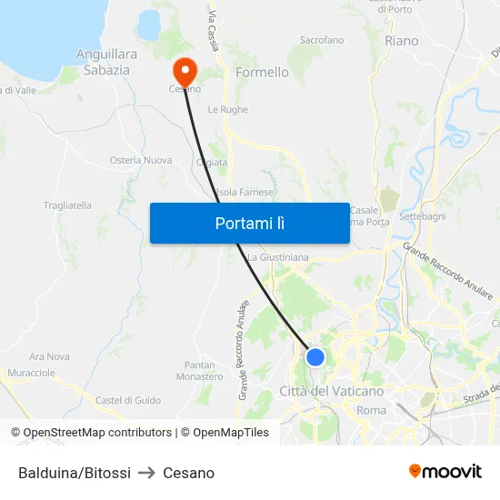 Balduina/Bitossi to Cesano map