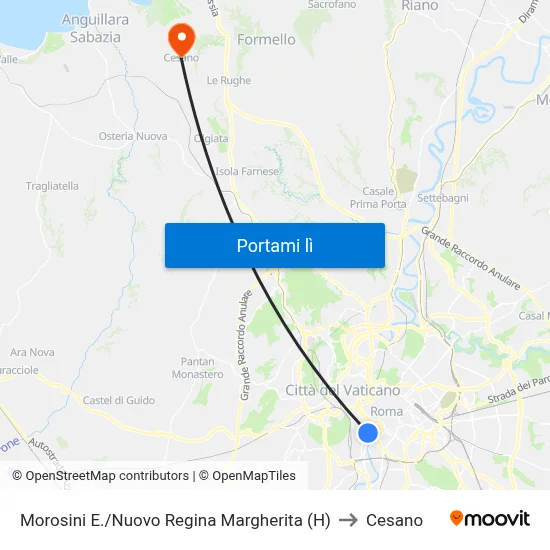Morosini E./Nuovo Regina Margherita (H) to Cesano map