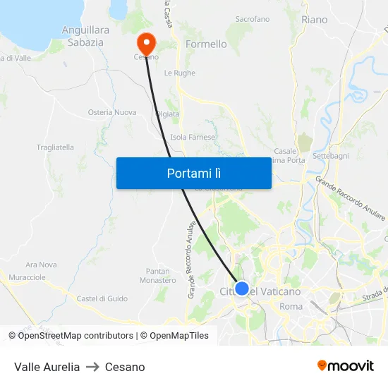 Valle Aurelia to Cesano map