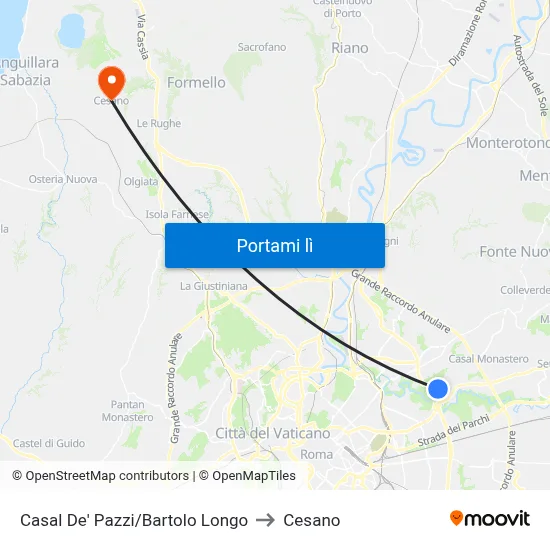 Casal De' Pazzi/Bartolo Longo to Cesano map