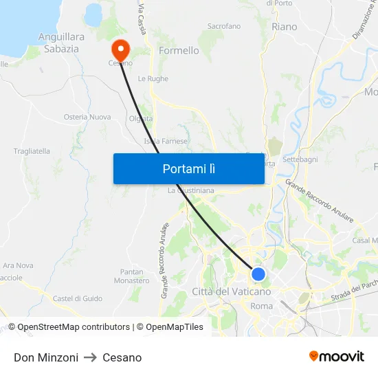 Don Minzoni to Cesano map