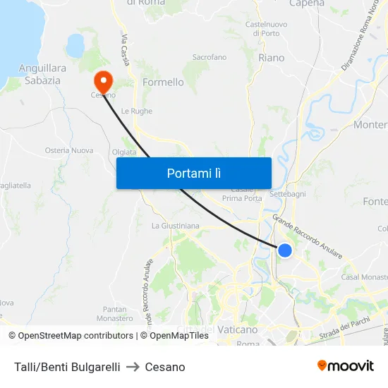 Talli/Benti Bulgarelli to Cesano map