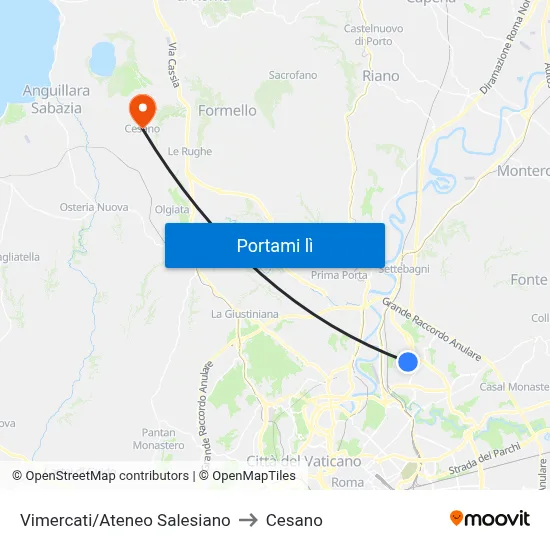 Vimercati/Ateneo Salesiano to Cesano map