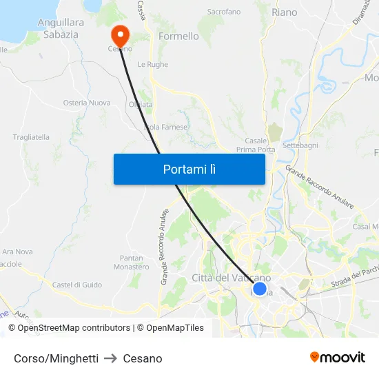 Corso/Minghetti to Cesano map