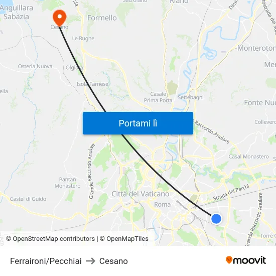 Ferraironi/Pecchiai to Cesano map