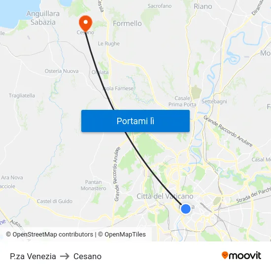 P.za Venezia to Cesano map