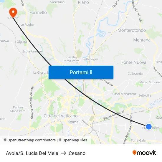 Avola/S. Lucia Del Mela to Cesano map
