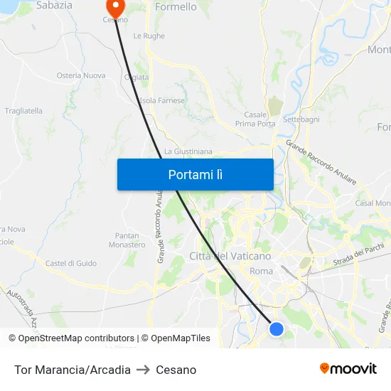 Tor Marancia/Arcadia to Cesano map