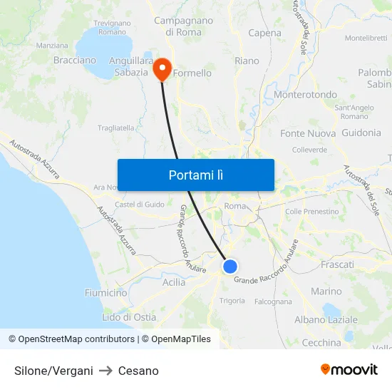 Silone/Vergani to Cesano map