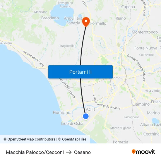 Macchia Palocco/Cecconi to Cesano map
