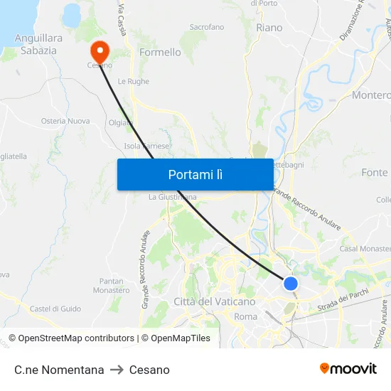 C.ne Nomentana to Cesano map