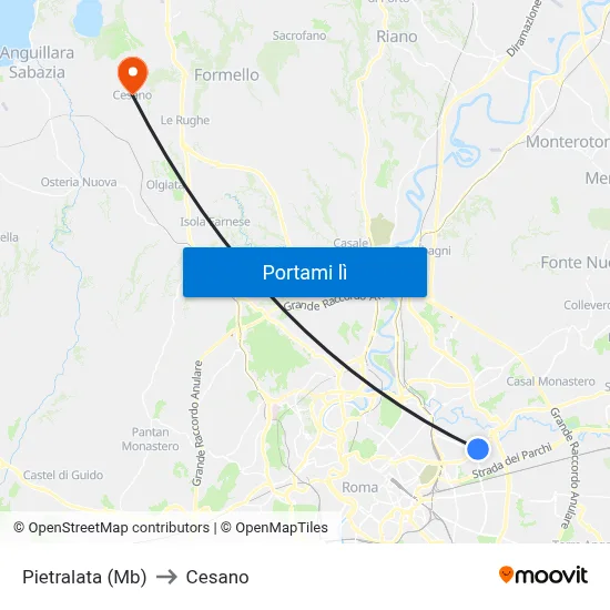 Pietralata (Mb) to Cesano map