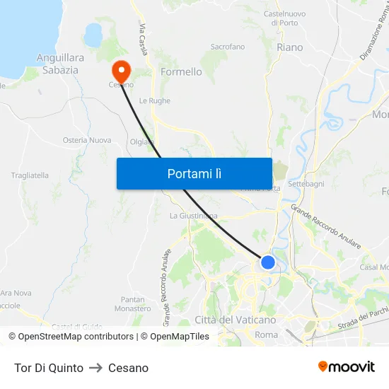 Tor Di Quinto to Cesano map