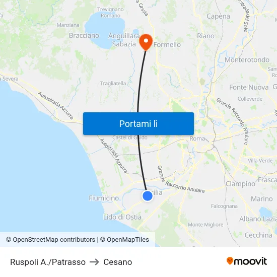 Ruspoli A./Patrasso to Cesano map