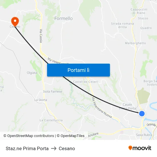 Staz.ne Prima Porta to Cesano map