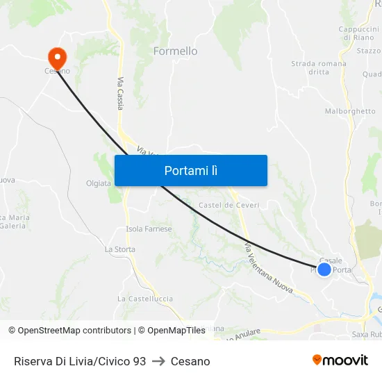 Riserva Di Livia/Civico 93 to Cesano map