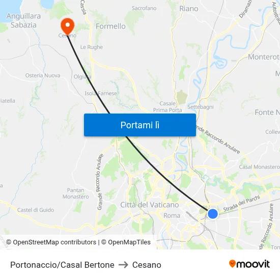 Portonaccio/Casal Bertone to Cesano map