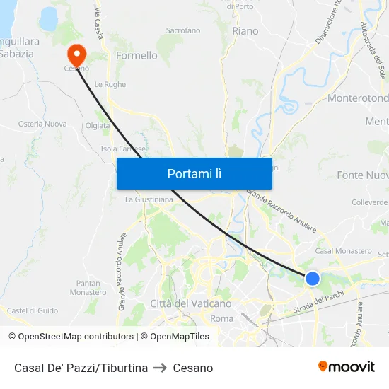 Casal De' Pazzi/Tiburtina to Cesano map