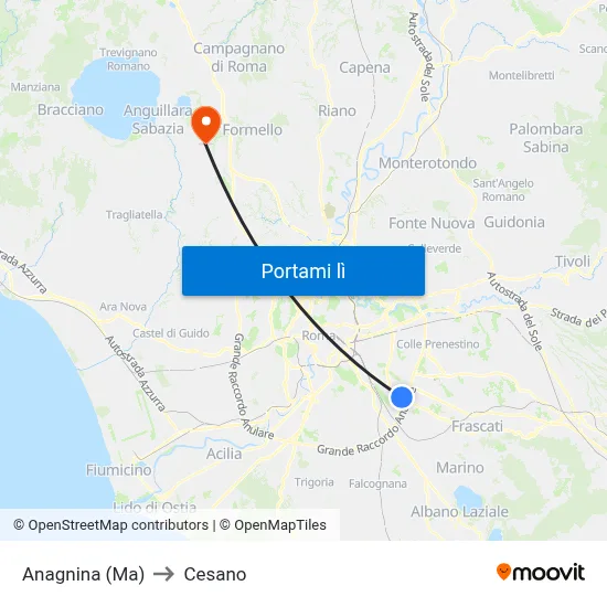 Anagnina (Ma) to Cesano map