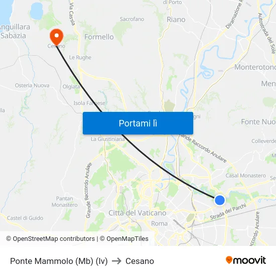 Ponte Mammolo (Mb) (Iv) to Cesano map