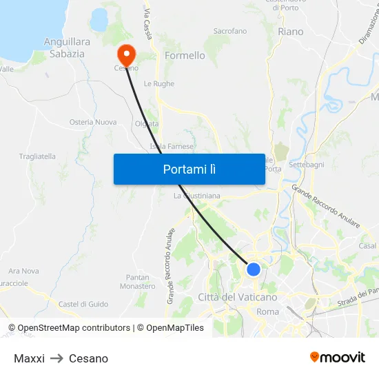 Maxxi to Cesano map