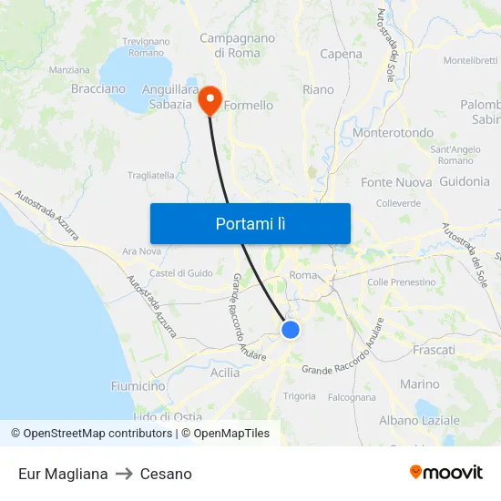 Eur Magliana to Cesano map