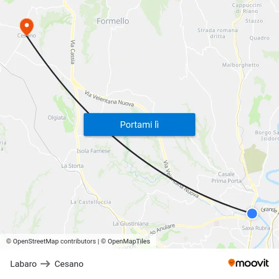 Labaro to Cesano map