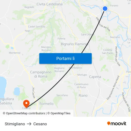 Stimigliano to Cesano map