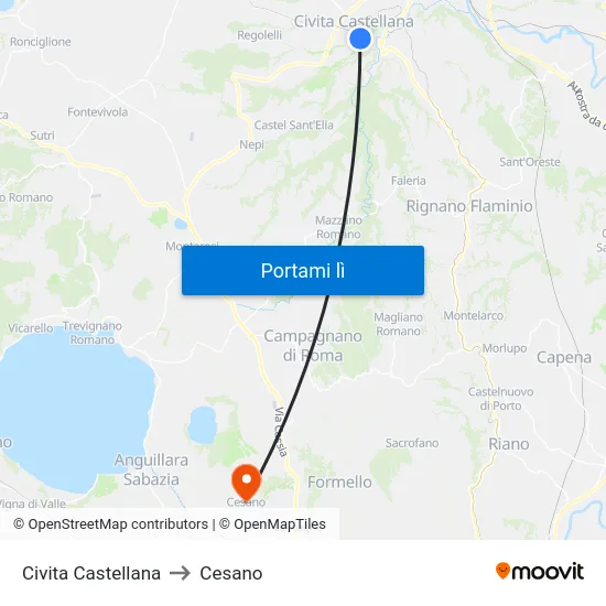 Civita Castellana to Cesano map