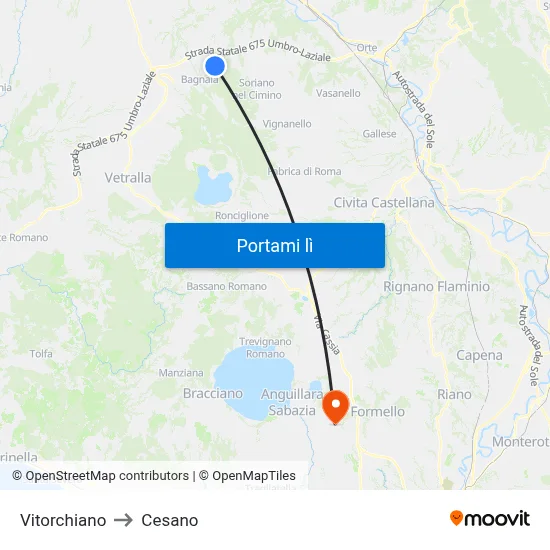 Vitorchiano to Cesano map