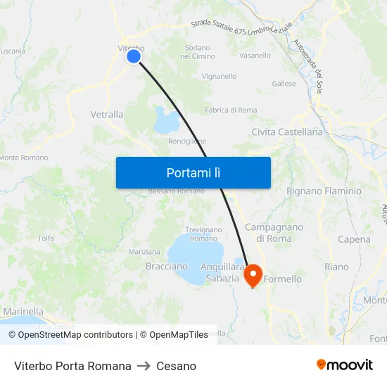 Viterbo Porta Romana to Cesano map