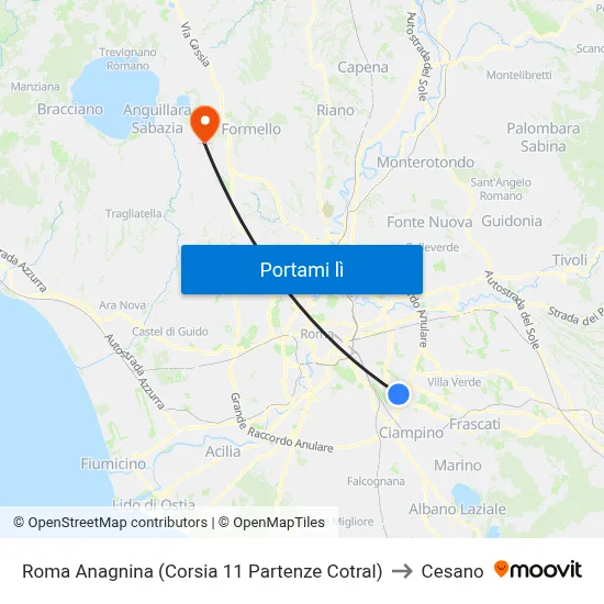 Roma Anagnina (Corsia 11 Partenze Cotral) to Cesano map