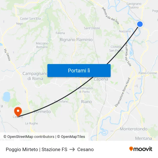 Poggio Mirteto | Stazione FS to Cesano map
