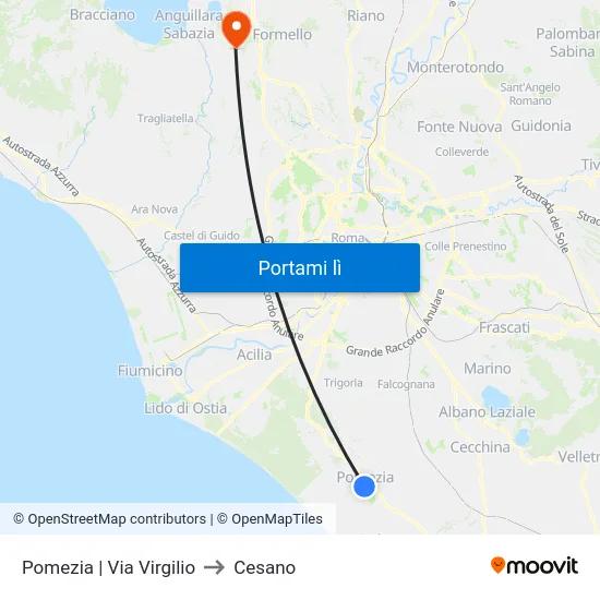 Pomezia | Via Virgilio to Cesano map