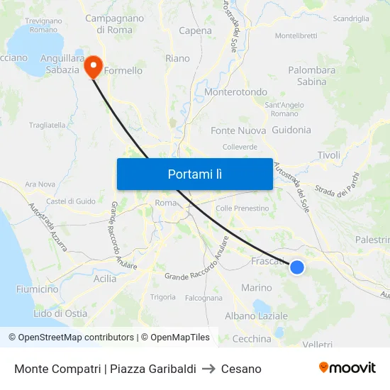 Monte Compatri | Piazza Garibaldi to Cesano map