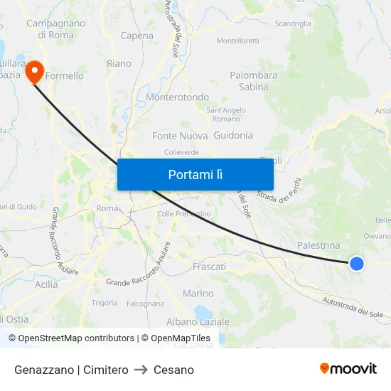 Genazzano | Cimitero to Cesano map